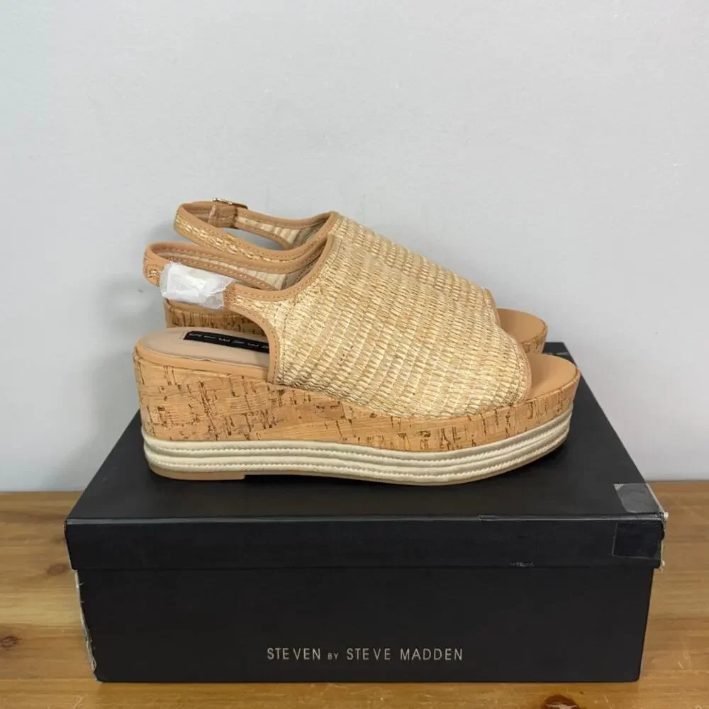 New Steven By Steve Madden Ciera Platform Sandals Natural Multi Women's Size 9